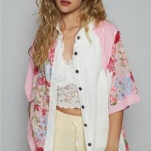 POL Pink and White Floral Button Down Shirt